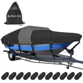 1600D + 1200D Boat Cover with 2" Wide Loops for Trailering and Mooring - Ultra Durable Waterproof Fits 16-18.5ft Tri-Hull, V-Hull, Runabout, Fish & Ski Boat, Bass Boat, with Storage Bag