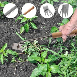 OITUGG Weed Remover Tool set of 2 pcs, Include 1 pcs Weed Kinfe and 1 pcs 3-Claw Weed Rake, Weed Extractor Tool for Patio and Garden, with Wood Handle, Size 12.6 inch