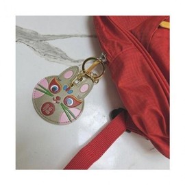 Miki Grey Leather Rabbit Keychain Key Holder Bag Charm