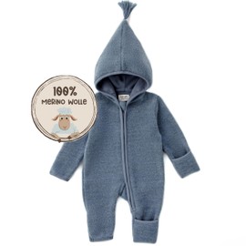 MIRARI Kids ® Baby Jumpsuit Made of 100% Merino Wool with Zip, Blue/Zipper