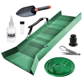 ASR Outdoor Sluice Box Gold Prospecting Kit Pan Vial Snifter Trowel Tweezer 7pc