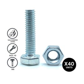 DOJA Barcelona | M6 Bolt and Nut | 40 Hexagonal Head Screws with 40 Hexagonal Nuts | M6 x 60 mm | Galvanised Steel | Bolts and Nuts for Service Screws, Hexagonal Head Metal Screws