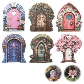 6 Pcs Fairy Doors for Garden Trees, Fairy Door, Miniature Gardens Elf Doors, Wooden Fairy Garden Accessories, for Tree, Fairys Gardens Ornaments Outdoor Decor for Potted Decoration