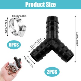 2 Way Y Splitter for Pipes for Washing Machine and Dishwasher Double Waste Pipe Connection Accessory Includes Three Hose Clamps Compatible with 16-27mm Diameter Hoses Dual Appliance Drainage, 2 Sets