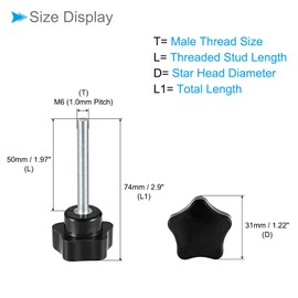 CoCud M6 x 50mm Male Thread 31mm Header Plastic Thumb Screw Grip Hand Knob Screw Bolt Black Stark Clamp Knob for Lathe Machines 2pcs