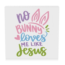 Farmhouse Spring Christian Wooden Box Sign Desk Decor Easter Decorations Rustic Decorative Wood Block Plaque for Home Shelf Table Living Room Wall Cabinets Tiered Tray Bunny Decor Desk Supplies