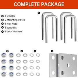 Square U-Bolt Kit for Boat Trailer Mounting Axle Leaf Springs Zinc(4 U-Bolt + 2 Plate), Heavy Duty Square U-Bolts with Nuts and Frame Plate for Trailer Automobiles Trailer, 2" W x 5" L