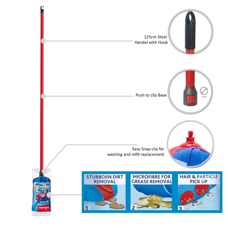 Vileda Super Mocio Triple Action Telescopic Steel 3D