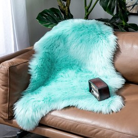 MIULEE Faux Fur Area Rugs Sheepskin Fluffy Mat Fleece Chair Cover Seat Pad Soft Shaggy Area Mat for Bedroom Sofa Floor 60 x 90 cm Irregular Shape Sky Blue