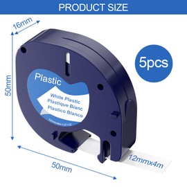 Crihovy Pack of 5 label tape compatible, labelling tape, labelling tape, paper labels, fabric labels for Dymo LetraTag LT-100H LT-100T QX50 2000, 12 mm x 4 m tape