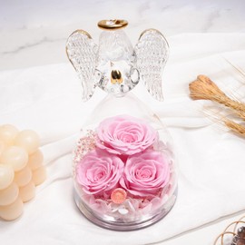 Yamonic Birthday Gifts for Women Mom, Angel Figurines with Three Real Rose Gifts for Her Mom Grandma, Preserved Flowers Rose Angel Gifts for Mothers Day Christmas Anniversary Birthday Gifts for Women
