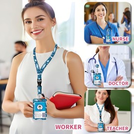 OZVE ID Badge Holder with Breakaway Lanyard, Retractable Badge Reel,Lanyards for Id Badges，Work Name Tag Breakaway Lanyard ID Card Protector Case for Teacher Nurse Work Office(Cute Sharks)