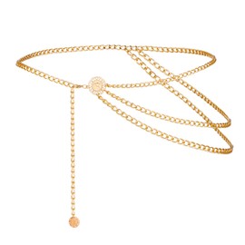 Lusofie Waist Chain Women's Gold Metal Chain Belt Multi-Layer Adjustable Body Chain Vintage Women Girls Dress Jeans Waist Chain 130 cm, Aluminium