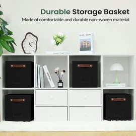 FinishingBo 6-Pack Collapsible Fabric Storage Cubes with Handles & Label Holders, Closet Cube Home Organizer Bins (Black, 10.5*10.5*11 inch)