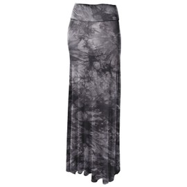 Lock and Love WB1058 Womens Tie Dye Fold Over Maxi Skirt L Black