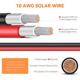 10AWG Solar Extension Cable 30Ft Red & Black, Both End with Universal Solar Connectors Plug & Play | Weatherproof PV Wire for RV, Boat, Off-Grid Systems​