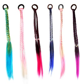 Luckious 6 Pieces Kids Wig Braids,16 Inch Rainbow Colour Girls Hair Extensions Braids,Kids Gradient Colour Hair Extensions Braids for Hair Decoration,Performance Party Accessories