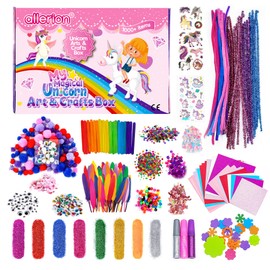 Allerion Unicorn Arts & Crafts Kit for Kids – 1000+ Pieces with Glitter, Pom Poms, Stickers, Sequins, Feathers & More – DIY Craft Supplies Set for Girls & Boys Ages 4–12