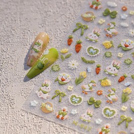 Easter Nail Stickers 5D Embossed Green Easter Nail Decals for Nail Art with Cute Rabbite Designs Self Adhesive Spring Nail Art Stickers Flower Bunny Nail Supplies for Women Manicure Decorations