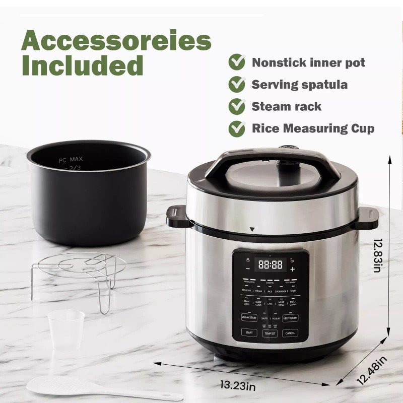 Simple Deluxe 14-in-1 Electric Pressure Cooker 6QT Stainless Steel Rice