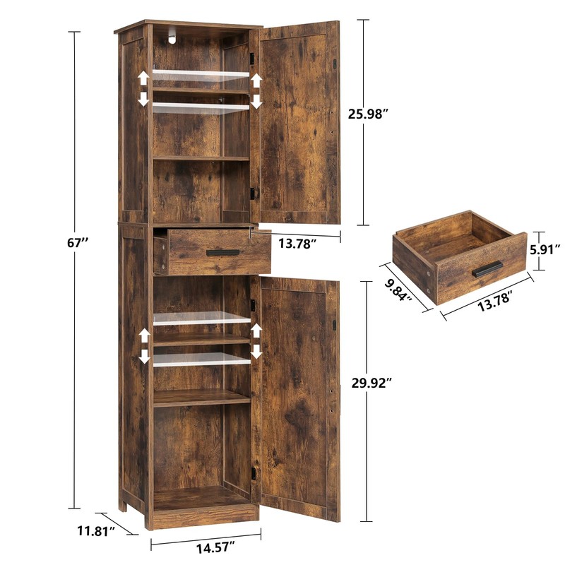 usikey 67'' Tall Storage Cabinet with Adjustable Shelves & 2