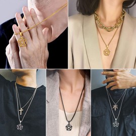 U7 Satanic Black Pentagram Pentacle Gothic Necklace For Men Women Wiccan Witchcraft Pagan Gifts