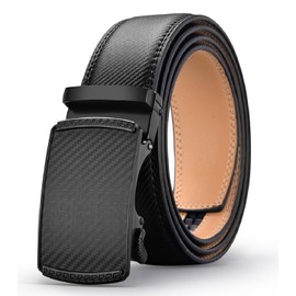 Acewin Men's Leather Belt, Adjustable Automatic Buckle Mens Belt, 1 3/8" Width (35mm)(01-Black, 105 CM)