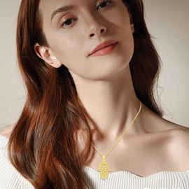 Friggem Hamsa Hand Necklace,925 Sterling Silver Pendant Jewelry for Women Men,Sacred Vintage Hand of Fatima Evil Eye Pendant with Fine Jewelry Gift