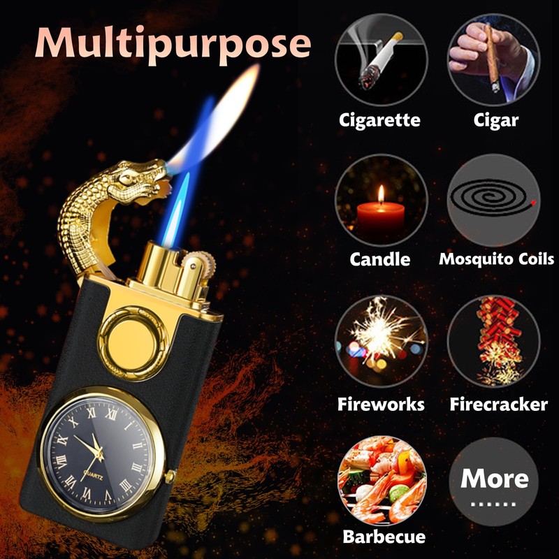 Torch Lighter, Magic Crocodile Dual Flame Lighter with Refillable Butane