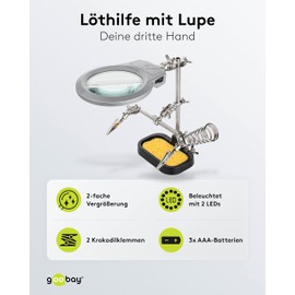 goobay 51226 Löthlife dritte Hand mit Lupe und Lötkolbenhalter die Ideale Hilfe für alle filigranen Lötarbeiten,schwarz