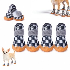 Zapatos para Perros Transpirables,4 Piezas Botas para Perro Transpirable Antideslizantes,Suelas Antideslizantes y Correas Ajustables,Disponible 5 Tama