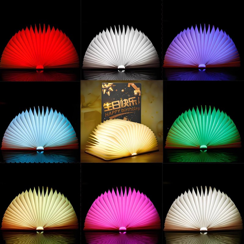 5.7 Inch Wooden Book Lamp, Multicolor Folding Book Lamp Automatically