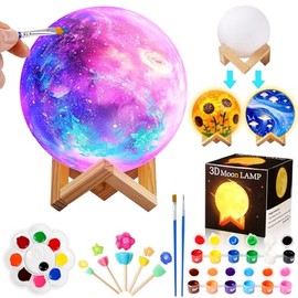Pinta Tu Propia Lámpara, Luz Nocturna luna en 3D, Manualidades para Niñas, Contiene 12 pigmentos, Con Soporte, Regalos para Niños y Niñas, Obras de Arte Infantiles