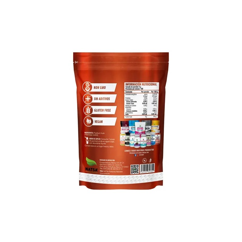 Psyllium Husk Plantago 500 g, 100 porciones, 100% Puro, Calidad