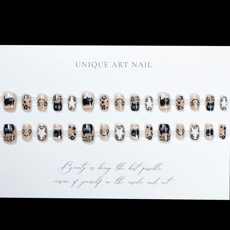 Nail Tip, Short, 24 Pieces, Nail Tip, False Claws, Cat