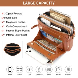 SENDEFN Vegan Leather Crossbody Bags for Women, Three-Layer Shoulder Bag, Sling Crossover Shoulder Bag