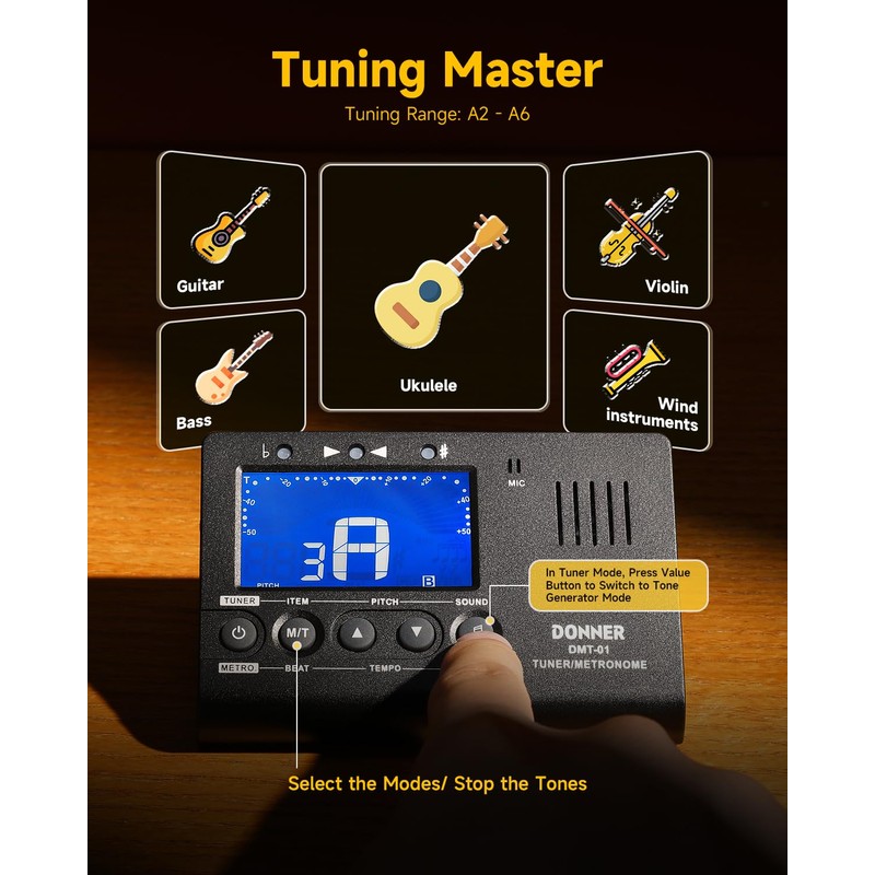 Donner Digital Metronome Tuner Tone Generator 3 in 1 for