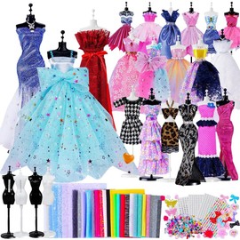 Kit de Diseño Moda para Niñas de 700+ piezas, Fabricación Ropa de Muñeca con 4 Maniquíes, DIY Manualidades para Niños, Costura para Adolescentes Niñas Regalo (A)