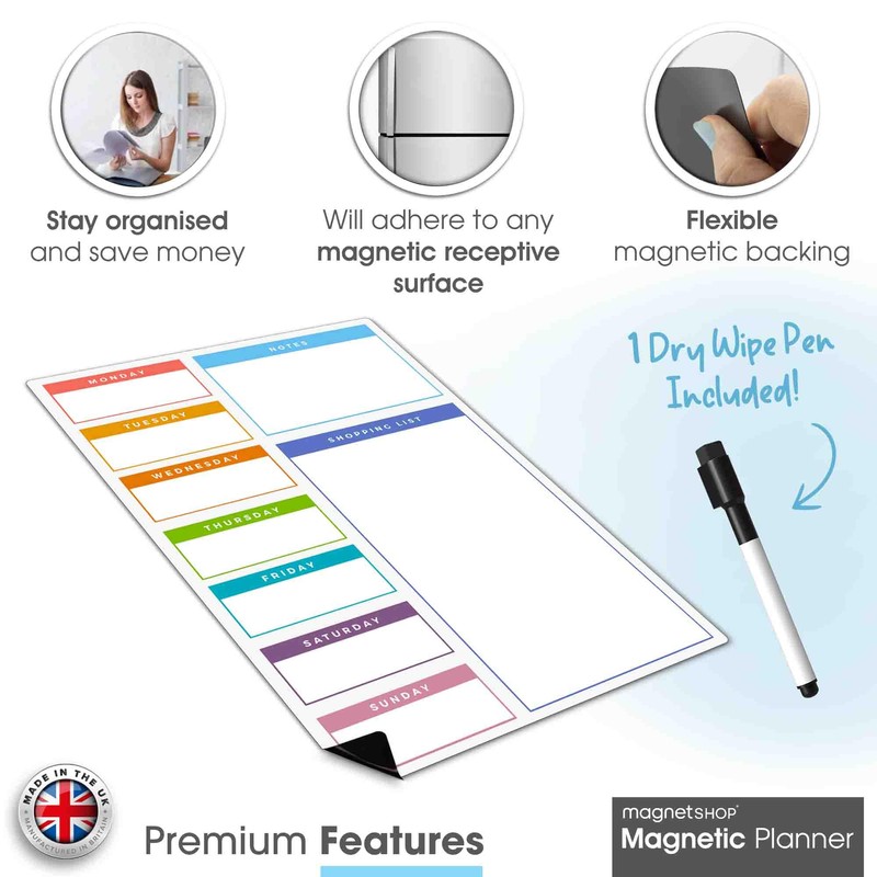 TMS Magnetic Weekly Planner and Dry Wipe Pen, Meal Planner