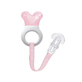 MAM Cooler & Clip Cooling Teether Teether with Clip for Easy Attachment, Extra Small and Lightweight Teether for Babies, Ages 2+ Months, Pink