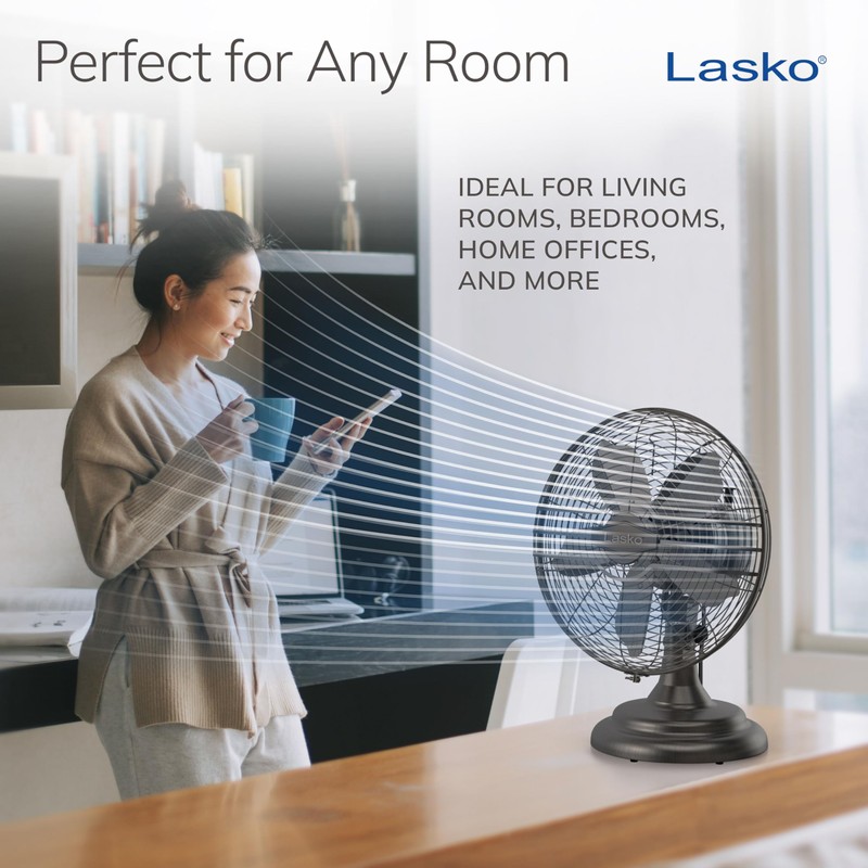 Lasko Oscillating Table Top Fan, Portable, 3 Quiet Speeds, for
