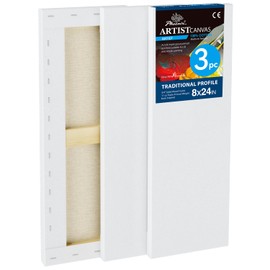 PHOENIX 8x24 Inch 3 Pack Artist Canvas - Long Skinny Stretched Canvases for Painting - 3/4 Inch Profile, 100% Cotton 11 Oz. Gesso Primed White Blank Professional Canvas Oil & Acrylic Paints