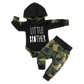 Fommy Newborn Boy Outfits Little Brother Print Hoodies+Camouflage Pants 2PCS Baby Boy Clothes Going Home Outfit Set