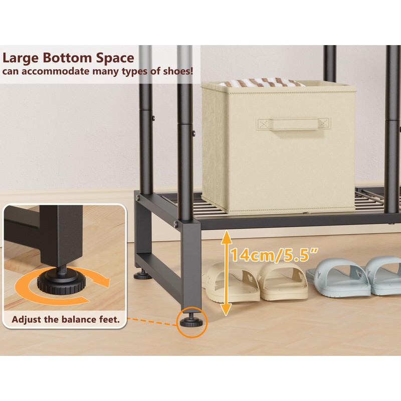 Double Rods Clothes Rack Clothing Rack with 4 Tier Storage