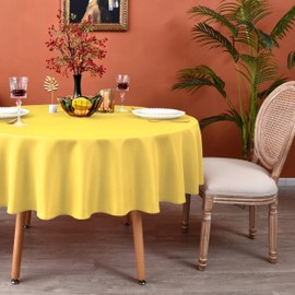 MEANMOY Yellow 210 GSM Water & Stain Resistant Round Tablecloth for Circle Table - Solid 60 Inch Table Cloth Cover in Wrinkle Free Durable Washable Polyester Fabric for Wedding, Party, Banquet