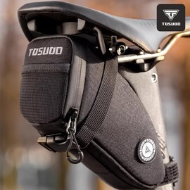 TOSUOD 1.2L Aero Horn Bike Seat Bag Waterproof, PU Fabric & Taped Zipper, Reflective Logo & Taillight Mount, Tool-Free Straps
