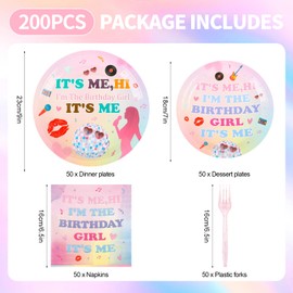 200PCS Its Me Hi Im The Birthday Girl Its Me Party Supplies Serve 50,Birthday Party Paper Plates,Napkins,And Forks Kit for Birthday Party,Music Party Decoration.