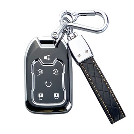 Yuebutor Key Fob Cover Case Compatible with Chevy Silverado Suburban Tahoe GMC Yukon/Yukon XL Terrain Acadia Shell Keychain Protector Accessories (Black)