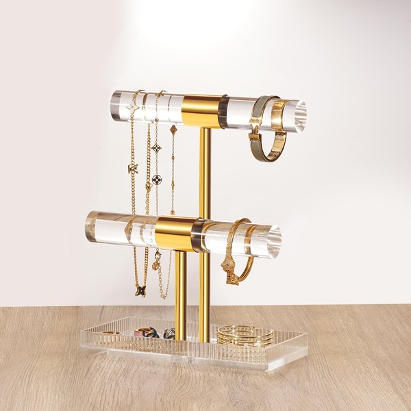 SOVQUEST Acrylic Jewelry Display Stand 2 Tier Clear Bracelet Holder