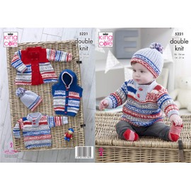 King Cole 5221 Knitting Pattern Baby Coat Gilet Sweater Hat in Cherish and Cherished DK